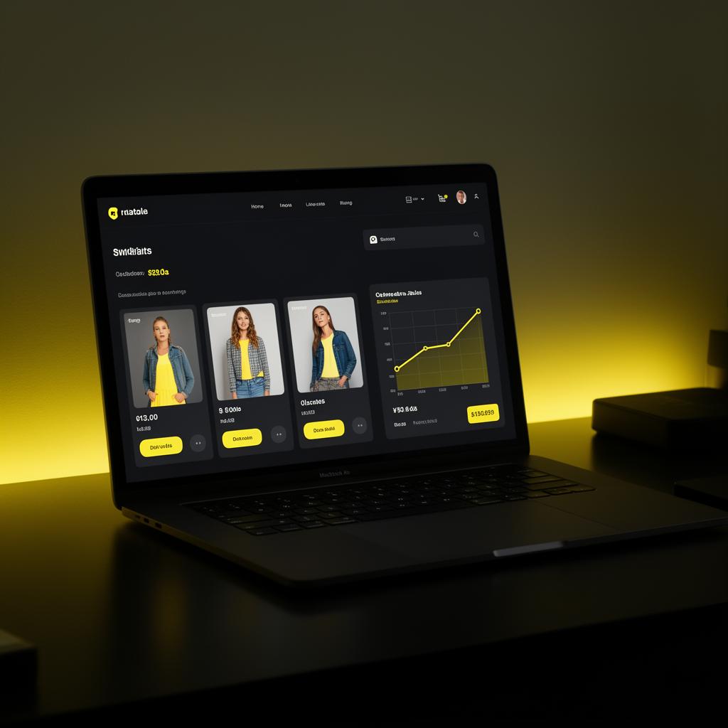 Painel de ecommerce com tema preto e amarelo